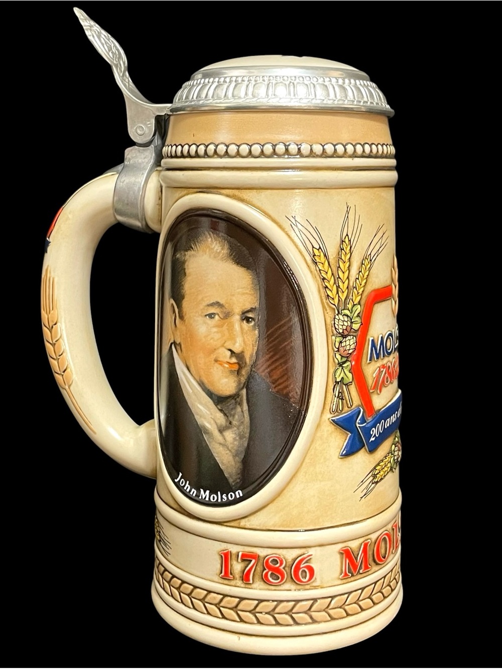 Vintage 1980s Molson 200th Anniversary Large Beer Stein - 1786-1986 John Molson